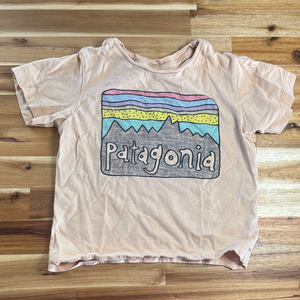 Patagonia Kids Cream Graphic Tee Size 6-12mo Hiker Outdoor Tee